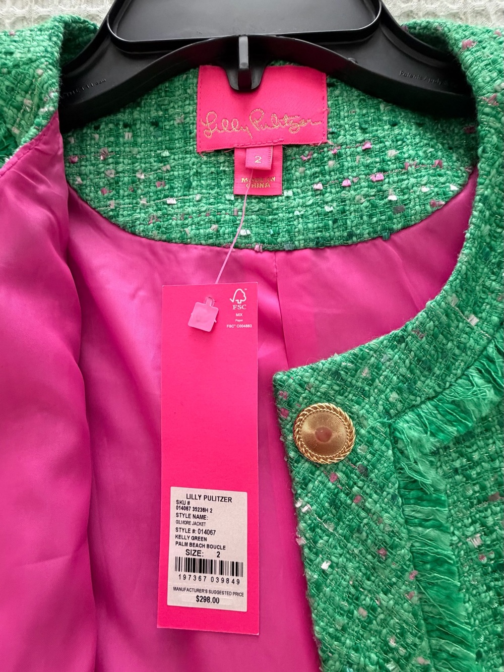 Lilly Pulitzer Green Tweed Jacket with Pink Lining - Picture 2 of 3